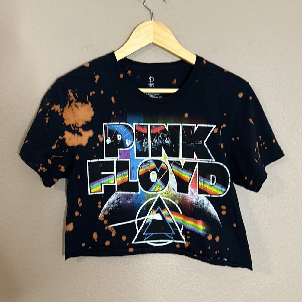 Pink Floyd Black Tie-Dye Band To k and Roll Tee Shirt Small-Cropped